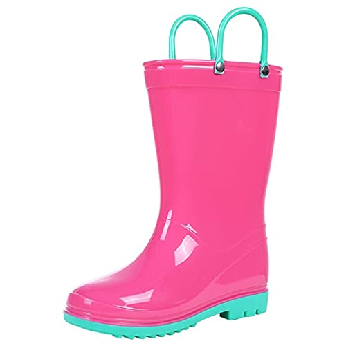 Colorxy Kids Rain Boots for Boys Waterproof Toddler Rain Boots with Easy-On Handles, Hot Pink Size Big Kid 1