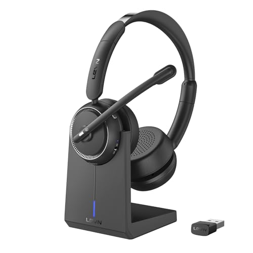 LEVN (Upgraded Version) Wireless Headset, Bluetooth Headset with Microphone (AI Noise Cancelling), 65 Hrs Working Time Wireless Headset with Mic for Work from Home/Call Center/PC/Laptop/Computer/Zoom
