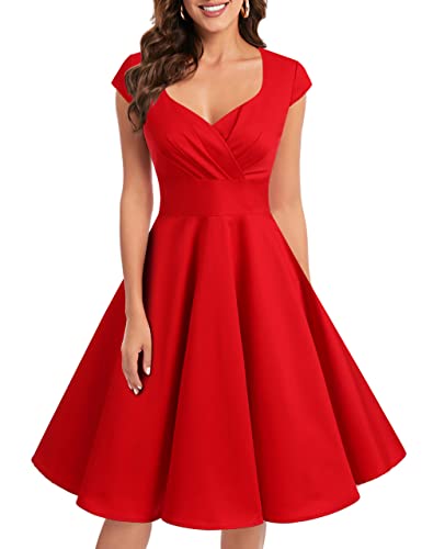 Womens Red Vintage Cocktail Plus Size Wedding Formal Prom Party 50s Retro 1950s Rockabilly Swing Dress Red XL