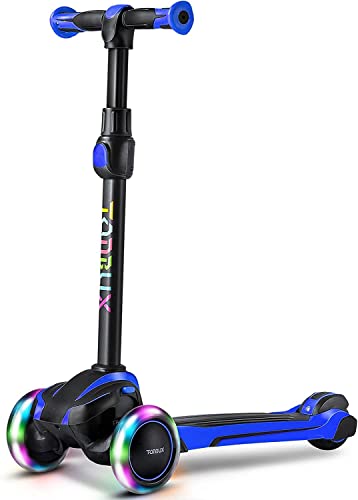 TONBUX Kids Scooter for Age 3-12, Toddler Scooter with 4 Adjustable Heights, Light Up 3-Wheels Scooter, Shock Absorption Design, Lean to Steer, Balance Training Scooter for Kids - Blue