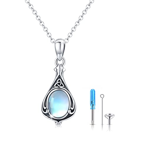 TUGHRA Cremation Jewelry for Ashes for Women 925 Sterling Silver Urn Necklaces for Human Ashes Moonstone Memorial Necklaces for Ashes Keepsake Jewelry Gifts
