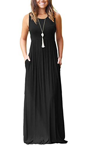 AUSELILY Women Solid Plains Summer Floral Casual Maxi Maternity Prom Formal Plus Size Dresses for Women Solid Plain XL Black