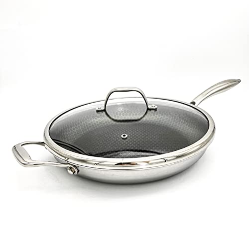 Cooksy 12 Inch Hexagon Surface Hybrid Stainless Steel Frying Pan with Lid