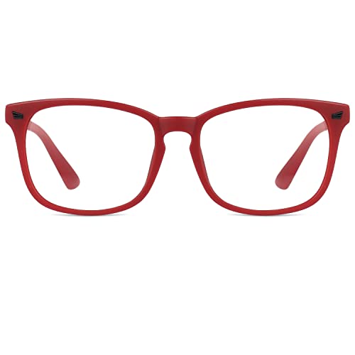 GQUEEN Fashion Glasses Non Prescription Fake Glasses for Women Men Clear Lens Square Matte Red, 201582