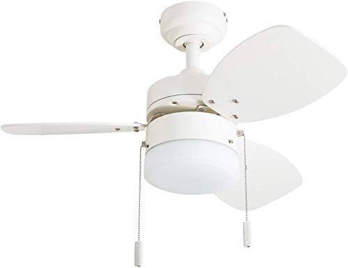 Honeywell Ceiling Fans Ocean Breeze, 30 Inch Modern Indoor LED Ceiling Fan with Light, Pull Chain, Dual Mounting Options, Dual Finish Blades, Reversible Motor - Model 50600-01 (White)