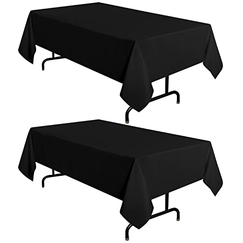 sancua 2 Pack Black Tablecloth 60 x 102 Inch, Rectangle 6 Feet Table Cloth - Stain and Wrinkle Resistant Washable Polyester Table Cover for Dining Table, Buffet Parties and Camping