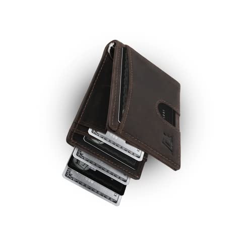 Kings Loot Money Clip Slim Minimalist Wallet for Men RFID Blocking | Slim Leather Wallets for Men | Mens Wallet Bifold | Slim Front Pocket Wallet for Men | 12 Card Holder Wallet for Men (Brown)