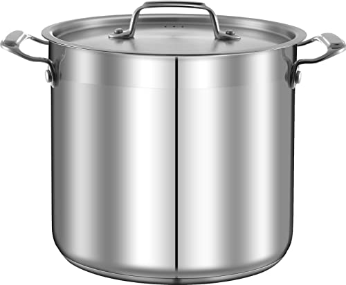 NutriChef 12-Quart Stainless Steel Stockpot - 18/8 Food Grade Heavy Duty Large Stock Pot for Stew, Simmering, Soup, Includes Lid, Dishwasher Safe, Works w/Induction, Ceramic & Halogen Cooktops