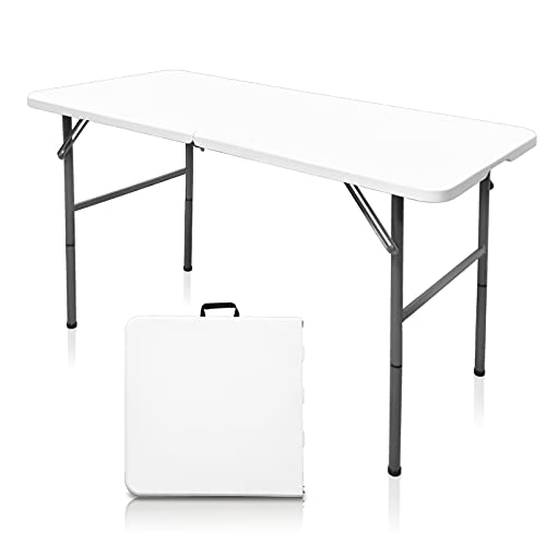 Gocamptoo Folding Table,4ft Indoor Outdoor Heavy Duty Portable Folding Square Plastic Dining Table w/Handle, Lock for Picnic, Party, Camping (4 FT) …