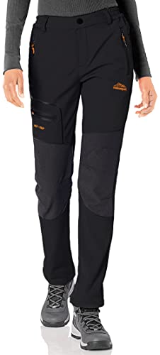 DAFENGEA Women's Snow Ski Pants Fleece Hiking Waterproof Windproof Softshell Outdoor Snowboard Pants,CFK1812W-Black-L