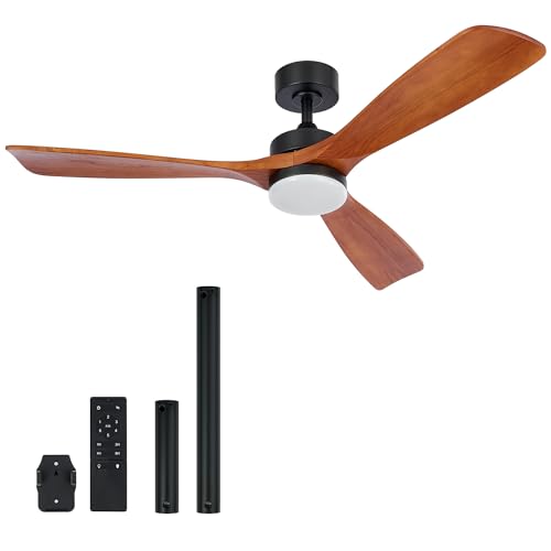 VONLUCE Ceiling Fans with Lights, 52 Inch Outdoor Ceiling Fan with Remote, 6 Speed Reversible Noiseless DC Motor, Wood Ceiling Fan for Indoor Bedroom Farmhouse Patios, Walnut