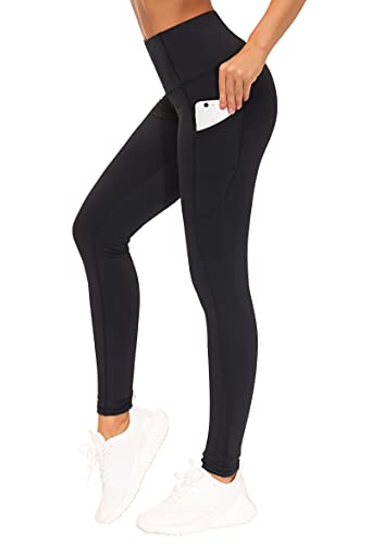 THE GYM PEOPLE Thick Thermal Fleece Lined Leggings with Pockets, Tummy Control Workout Running Yoga Pants for Women (Large, Fleece Lined Black)
