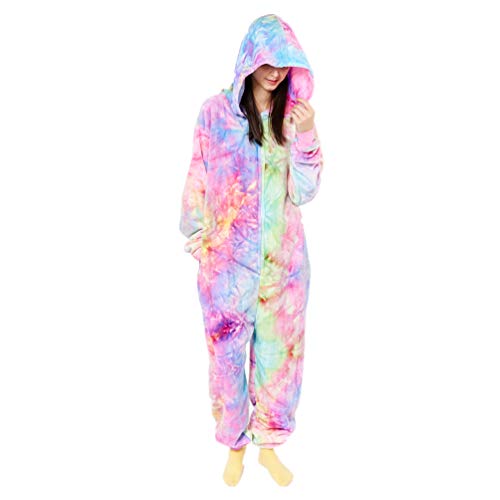 COSUSKET Snug Fit Flannel Onesie Pajamas for Women Tie Dye Costume