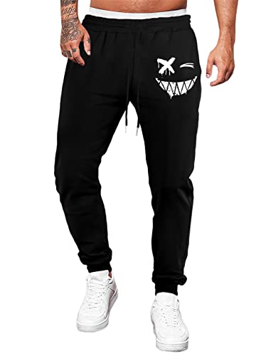 JMIERR Mens Cotton Sweatpants Tapered Track Gym Running Joggers Sweats Pants Athletic Pants with Drawstring and Pockets 2024, 2XL, A Black 3 Smiley Face