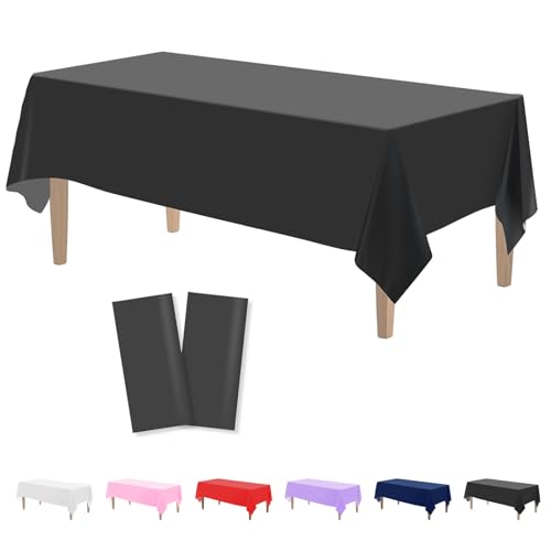 Kopokita 2PCS Black Plastic Tablecloths 54 x 108 Inch, Disposable Table Cloths Rectangle Party Table Covers