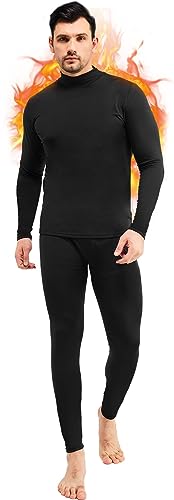 CL convallaria Thermal Underwear for Men Long Johns Set Turtleneck Fleece Base Layer Cold Weather Top Bottom Open Fly