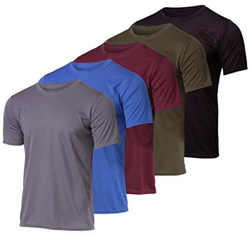 5 Pack:Men’s Mesh Active Wear T-Shirt Essentials Performance Workout Gym Training Quick Dry Fit Dri Tech Breathable Short Sleeve Crew Under Shirt Athletic Sport Running Top Exercise SPF- Set 4 XXL