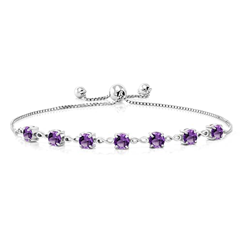 Gem Stone King 925 Sterling Silver Purple Amethyst Infinity Tennis Bracelet For Women (2.31 Cttw, Gemstone February Birthstone, Round 4.5MM, Fully Adjustable Up to 9 Inch)