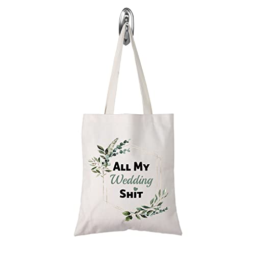 TSOTMO Bride To Be Gift All My Wedding Shit Floral Bride Wedding Day Emergency Kit Tote Bag (Wedding shit tote)