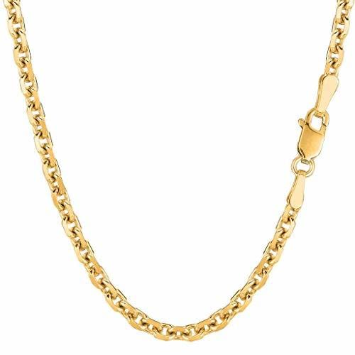 14k SOLID Yellow Gold 4.0mm Shiny Diamond Cut Cable Link Chain Necklace for Pendants and Charms with Lobster-Claw Clasp (18', 20', 22', or 24 inch)