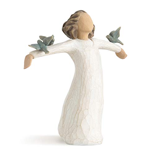 Willow Tree Happiness, Free to Sing, Laugh, Dance, Create, Figure with 3 Bluebirds on Arms, Gift for Graduates or to Encourage and Support Creative Expression, Sculpted Hand-Painted Figure