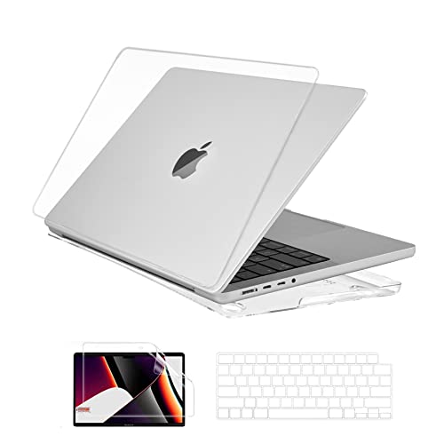 EooCoo Case Compatible with MacBook Pro 14 inch 2024 2023 2022 2021 M3 M2 M1 A2918 A2992 A2779 A2442 Pro Max Chip, Hard Shell Cases with Keyboard Cover, Screen Protector - Crystal Clear