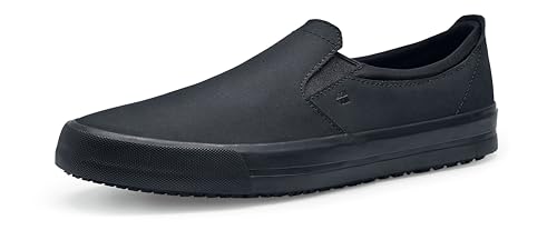 Shoes for Crews Ollie II, Men's, Women's, Unisex Slip Resistant Work Shoes, Water Resistant Slip-On Sneakers, Black Leather, Men's 9.5 / Women's 11