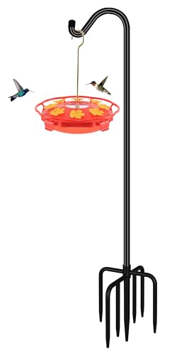 FEED GARDEN [Upgrade Version] Adjustable Shepherds Hook Bird Feeder Pole with 7 Prongs Base, 76 Inch Tall Heavy Duty Outdoor Garden Poles for Hanging Bird Feeders, Plant Baskets, Black (1 Pack)