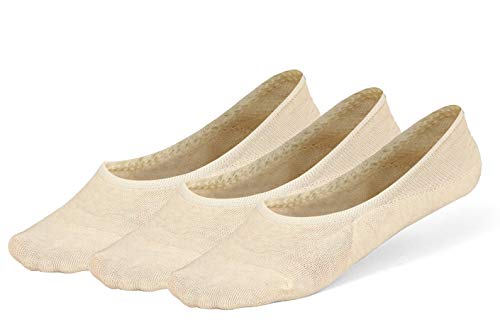 LAISOR Cotton No Show Sock Women’s invisible Non Slip Flat Boat Liner Socks (D 3 Pairs beige)