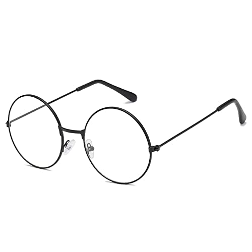 SOHUPAC Classic Round Glasses Retro Circle Eyeglasses Clear Lens Metal Frame Accessories Non-Prescription For Men Women (Black)