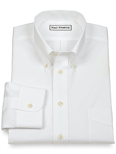 Paul Fredrick Men's Non-Iron 2-Ply Cotton Button Down Collar Dress Shirt, Size 16.5/35 White