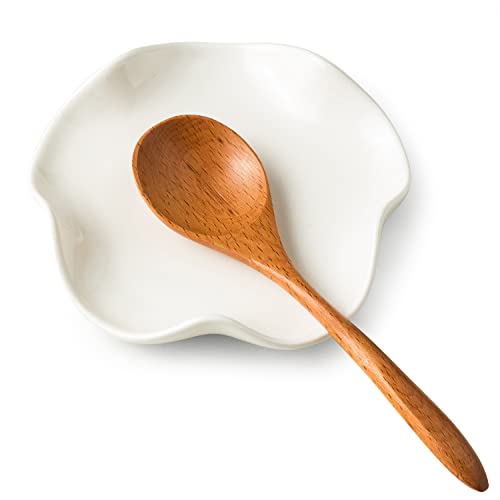 Miamolo Cute Spoon Rest for Stove Top, Ceramic Spoon Holder for Kitchen Counter, 5.3 Inches Coffee Spoon Holder Utensil Rest, Cooking Gifts for Housewarming, Wedding, White