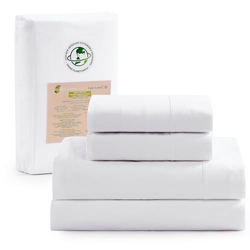 LANE LINEN 100% Organic Cotton Queen Sheet Set, 4Pc Cotton Sheets Queen Size Bed Set, Soft & Breathable Percale Weave, Deep Pocket Queen Sheets, Hotel-Quality Bed Sheets Queen Size - White Bed Sheets