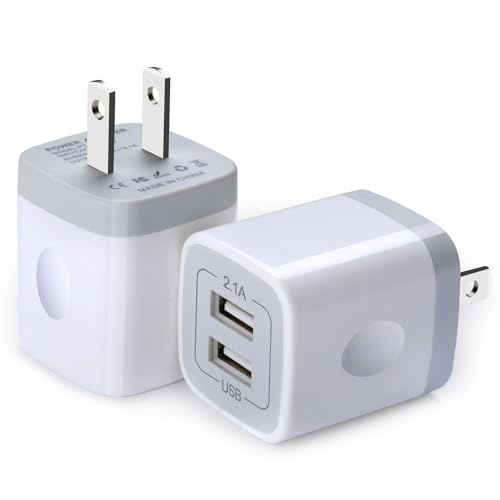 USB Wall Charger, FiveBox 2Pack Dual Port 2.1Amp Fast Brick Base Adapter Charging Block Charger Cube Plug Charger Box for iPhone 15 14 13 12 11 Pro X 6 6S 7 8 Plus, iPad, Samsung, Android