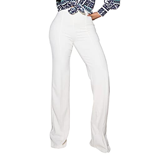 PINSV Women's High Waisted Stretchy Bootcut Pull On Dress Pants Casual Work Pants 3257 White XL