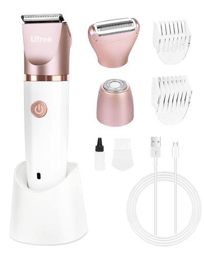 Ufree Bikini Trimmer for Women, Electric Razors Shaver for Face Body Pubic, Wet & Dry Use Grooming Kit, Gentle Hair Removal, 3 in 1 Waterproof and Cordless Hair Trimmer, USB Recharge, Gold