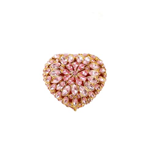 Furuida Love Heart Jewelry Trinket Box Pink Rhinestones Small Ring Hold Boxes Hand-Painted Classic Ornaments Craft Gift for Valentine's Day Mother's Day （Pink）