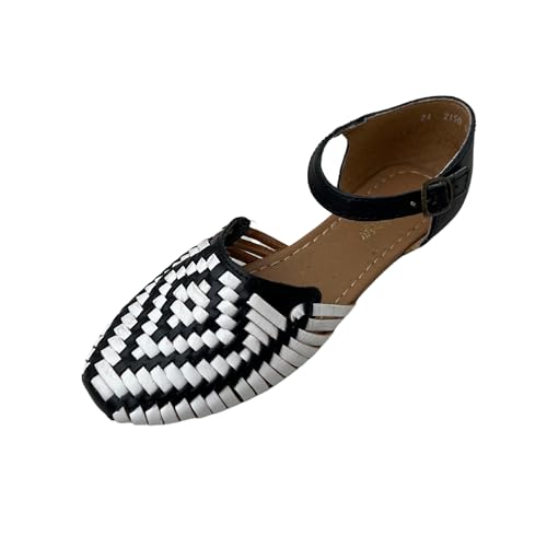 Macarena Collection Sandals women Huarache Sandal Colorful Leather Mexican Style Color White with Black 2150 (us_footwear_size_system, adult, women, numeric, medium, numeric_9)