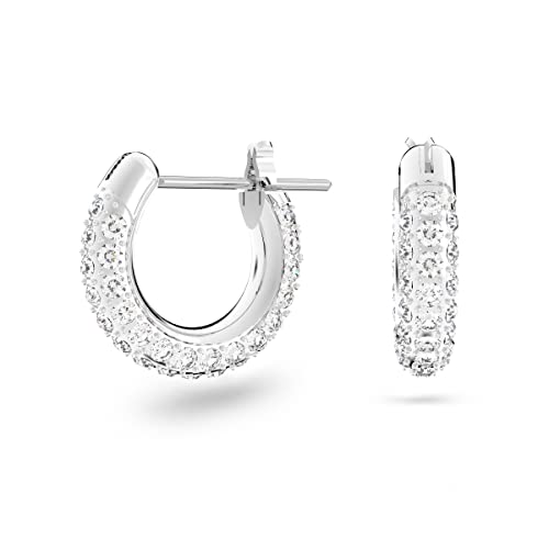 Swarovski Stone Mini Hoop Women's Earrings, Clear Swarovski Crystals on a Rhodium Plated Setting with Lever Back Closure