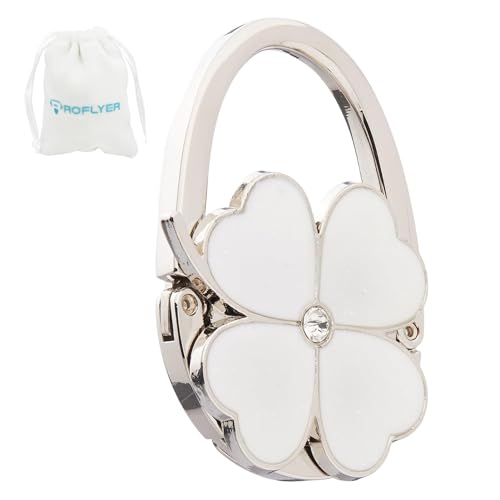 Royceflyer Four Leaf Clover Design Foldable Handbag Hanger Folding Purse Table Hook Holder(White)