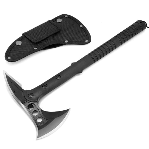 Hitdudu Camping Axe, Survival Throwing Hatchet with Sheath, Tactical Tomahawk with Spike, Nylon Fiber Handle for Outdoor Survival Hiking Camping