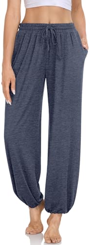 DACESLON Women's Yoga Joggers Pants Drawstring Plus Size High Waist Loose Fitting Fall Sweatpants Lounge Pants with Pockets(Heather Navy,L)