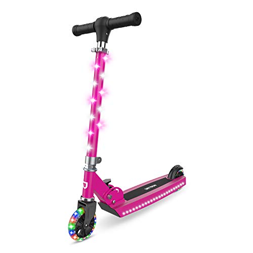 Jetson Scooters - Jupiter Kick Scooter (Pink) - Collapsible Portable Kids Push Scooter - Lightweight Folding Design with High Visibility RGB Light Up LEDs on Stem, Wheels, and Deck