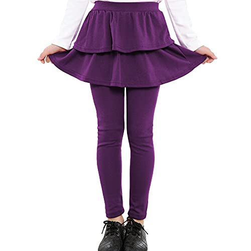 Auranso Girls Leggings with Skirt Kids Clothes Ruffle Tutu Pants Dark Purple 7-8 Years