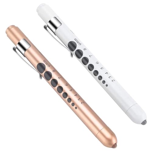 CAVN Pen Light with Pupil Gauge LED Penlight for Nurses Doctors, 2 Pcs Reusable Medical Penlight for Nursing Students (Rose Gold/White)