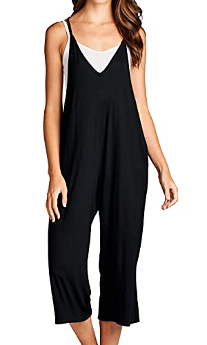 Loving People Women's Spaghetti Strap V Neck Loose Fit Capri Jumpsuit, XL, Black