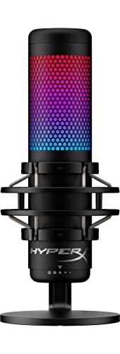 HyperX QuadCast S RGB USB Condenser Microphone for PC, PS4 and Mac, Anti-Vibration Shock Mount, Four Polar Patterns, Pop Filter, Gain Control, Gaming, Streaming, Podcasts (Renewed)