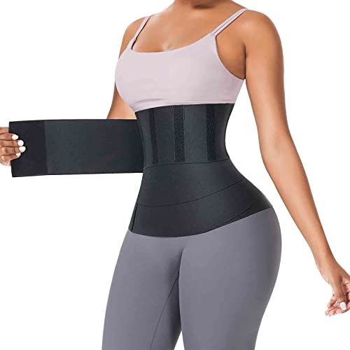 FeelinGirl Waist Trainer for Women Sauna Belt Tummy Wrap Plus Size (One Size, Black)