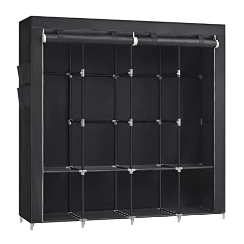 SONGMICS Portable Closet, Wardrobe Closet Organizer with Cover, 4 Hanging Rods and Shelves, 4 Side Pockets, 66.9 x 17.7 x 65.7 Inches, Large Capacity for Bedroom, Living Room, Black URYG094B02