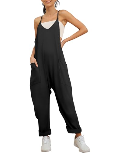EFAN Jumpsuits for Women Casual Loose Fit Overalls Black Summer Rompers Maternity Trendy Clothes Onesie Jumpers 2024 Vacation Festival Outfits